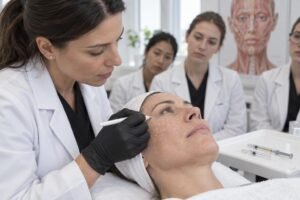 Seringas de skin booster sobre bancada clínica, ilustrando a diferença entre polinucleotídeos e PDRN